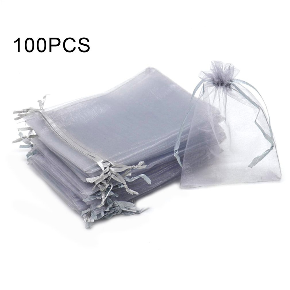 100Pc Organza Bag Jewelry Packaging Candy Wedding Party Goodie Packing Favors Cake Pouches Drawable Bags For Sweets: Dark Gray
