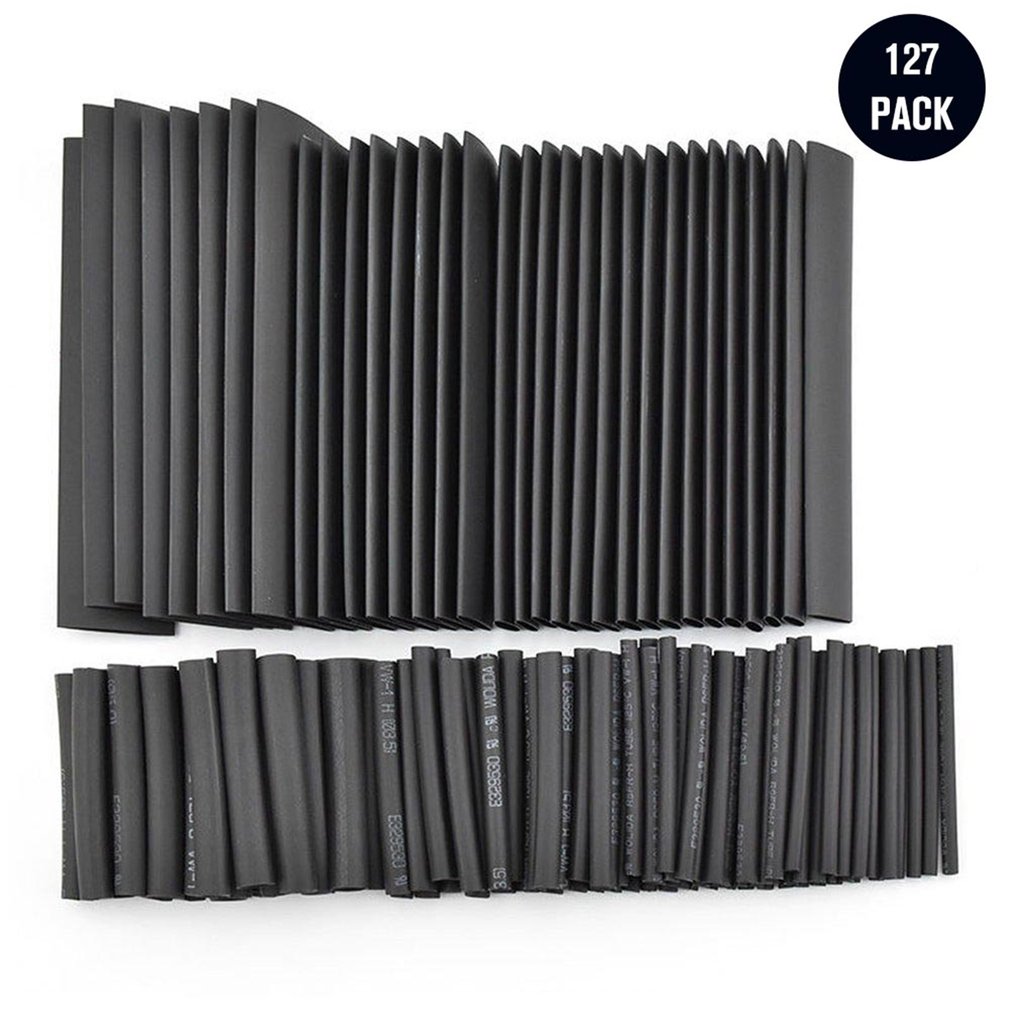 127 stk sort lim vejrbestandig krympemuffe slange rør sortiment kit bil kabel sleeving sortiment wrap wire kit