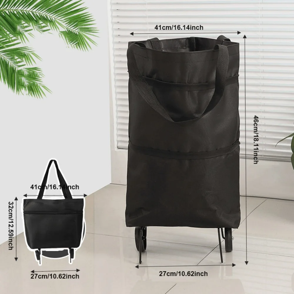 Herbruikbare boodschappentas op wielen, boodschappentas met wielen, afneembare rolkoffer, reistas, te gebruiken voor boodschappen, kamperen