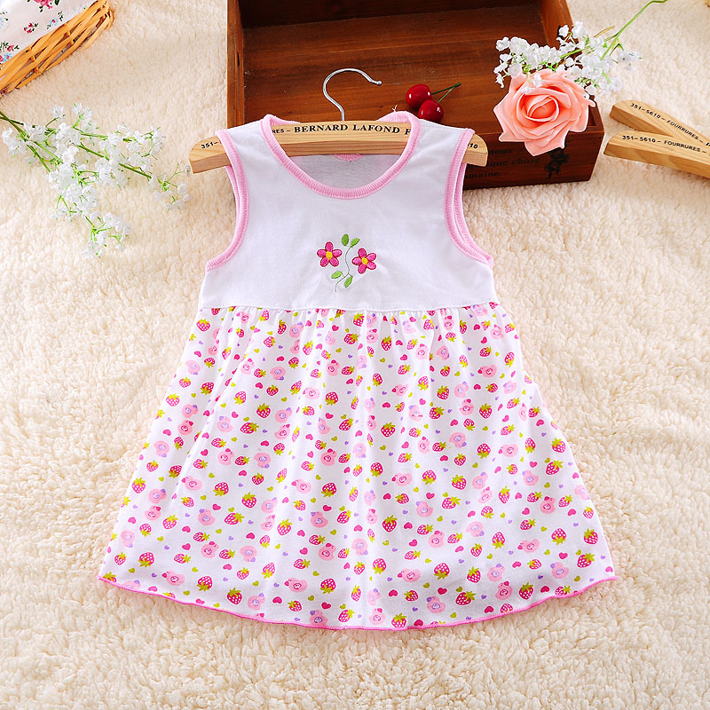 Dulce bebé chaleco vestido de verano de algodón de las muchachas de los niños de la ropa de los niños al azar de colores para 0-3 años