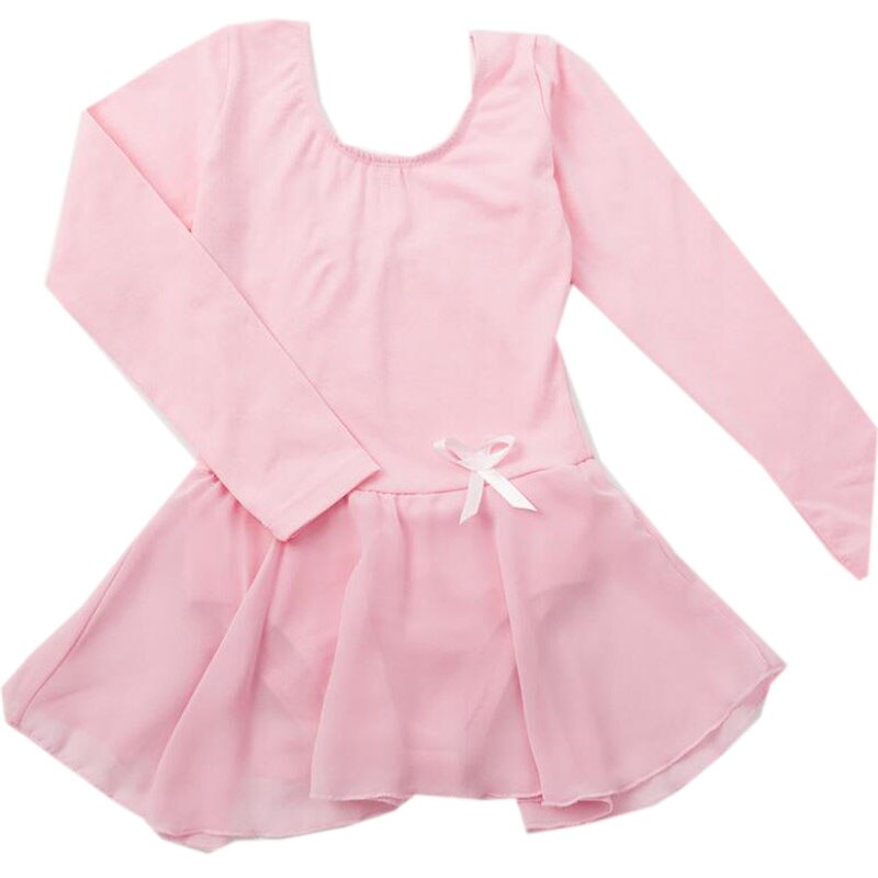 Mädchen Ballett Trikot freundlicher Langarm tanzen Kleid Mit Ballettröckchen Felsen Gymnastik Klassische Einteiliges Ballerina Outfit: Rosa / 150(130-140cm Höhe