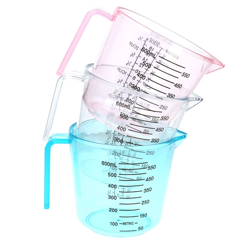 Taza medidora de plástico transparente, dispositivo de medición de 150/300/600ml, color rosa/azul/transparente, báscula transparente