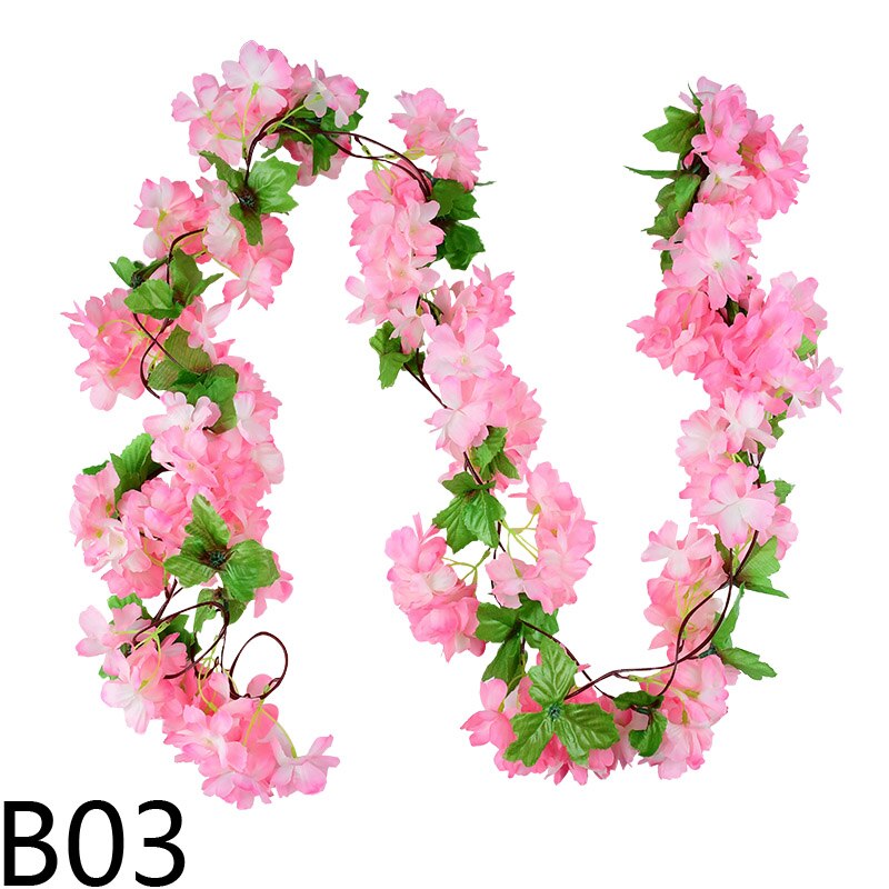 225cm konstgjorda sidenblommor 18 klasar körsbärsrankor rottinggirland vägghängande konstgjorda körsbärsblommor vinstockar bröllop heminredning: B03