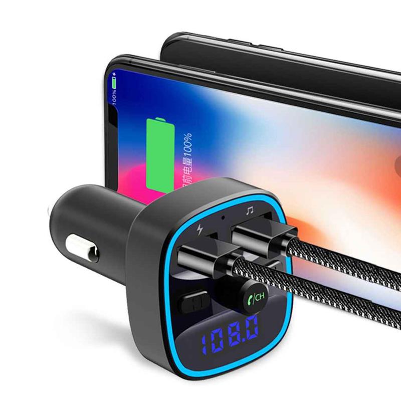 Transmetteur FM de voiture T25, chargeur de voiture, Bluetooth, lecteur MP3, Navigation vocale intelligente, 12-24 V
