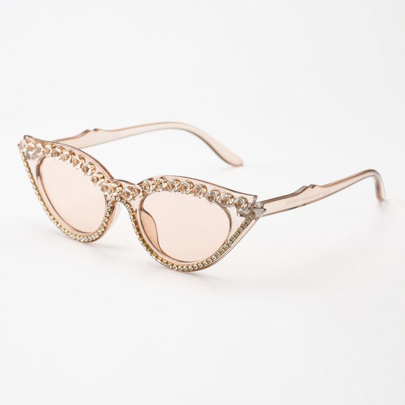 Retro cat eye dame diamant stel solbriller berømthed solbriller personlighed solbriller skygge briller sommer: C06 gennemsigtig te