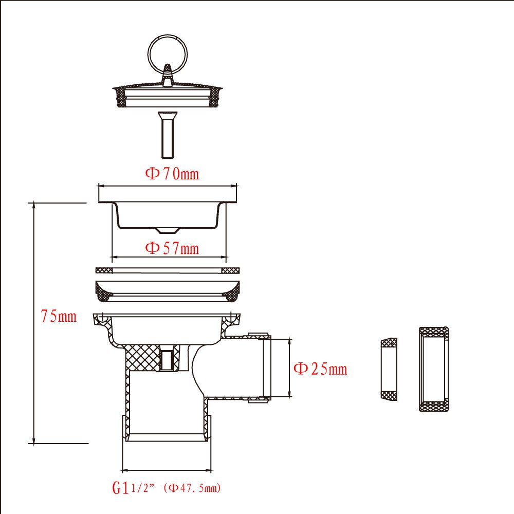 Talea 70mm flange european style kitchen sink basin drain garbage stopper sink Strainer disposer sink accessories XJ133C010