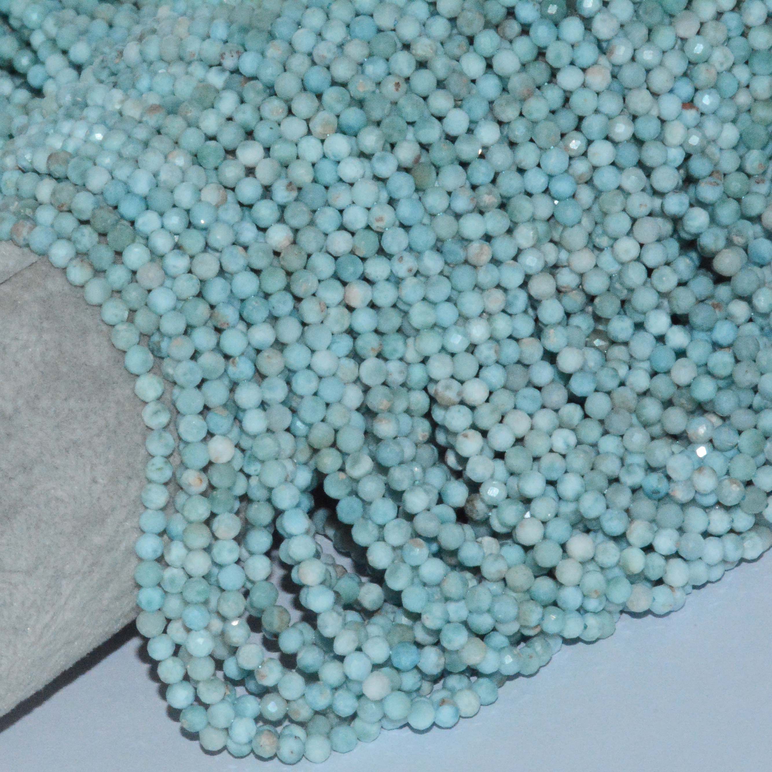 Natural Larimar Faceted Round Beads 3.5mm-3.6mm