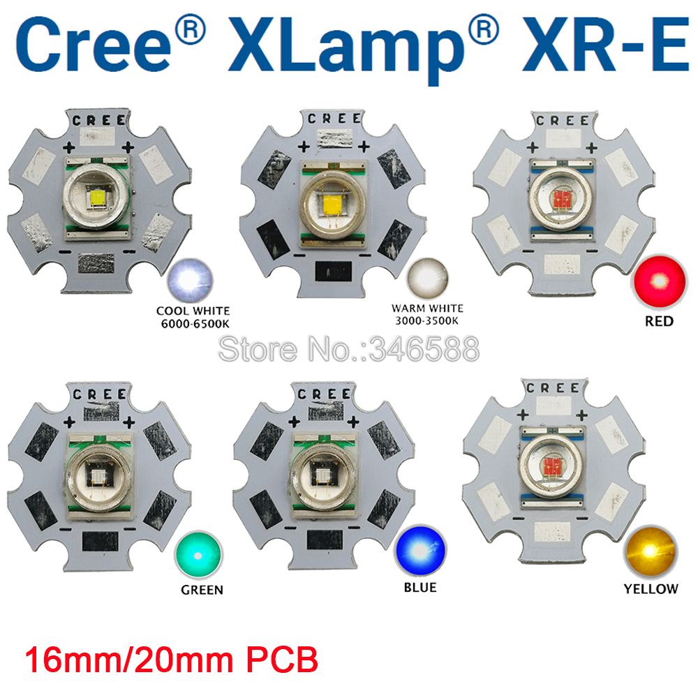10x cree xlamp xre xr -e 3w high power led lysemitter perle  on 16mm / 20mm pcb heatsink hvit varm hvit rød grønn blå gul