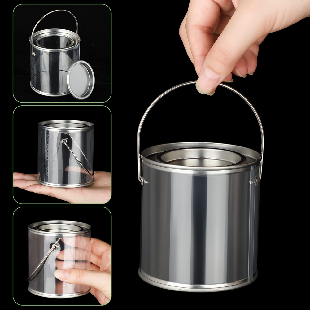 Paint Bucket Clear Bucket with Metal Lids and Handle Decorative Clear Plastic Bucket Storage Clear Paint Can 8 Pack
