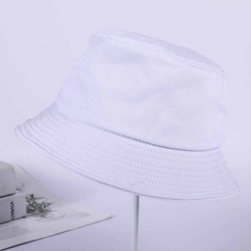 Pêcheur chapeau femme printemps été parasol chapeau homme couleur bonbon plat haut seau chapeaux tête extérieure seau casquettes coton Ne: White