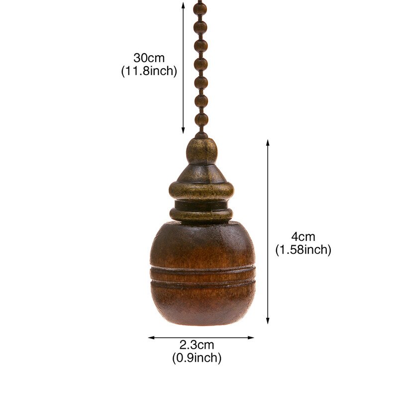2 piezas Cadena de tirón de ventilador decorativa 12 pulgadas cadenas de tracción extensión bronce con perilla de madera Natural colgante para iluminación ventilador de techo