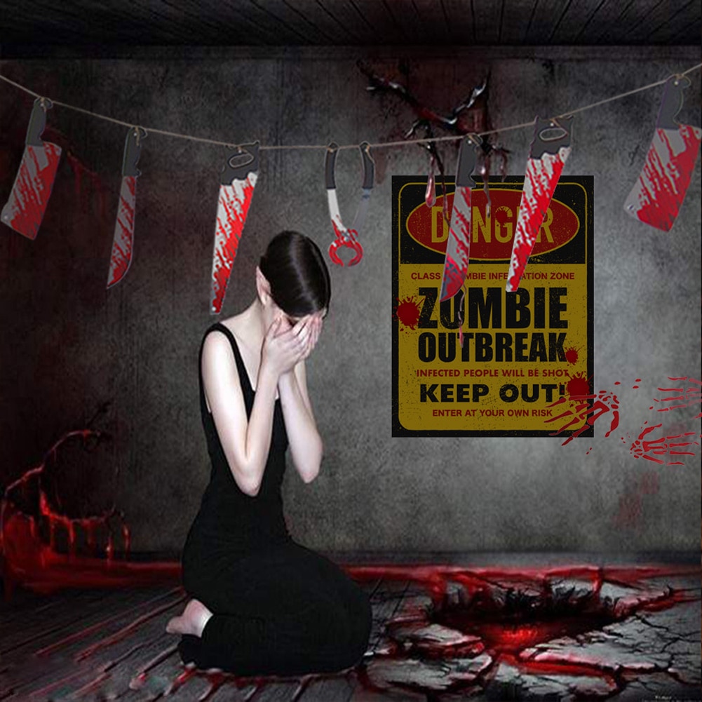 Halloween Warning Sign Sticker Self-adhesive Horror Wall Sticker Party Decorative Decals