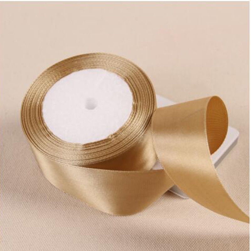 25 metros 6mm-50mm Champagne seda cinta de raso para boda de embalaje de de decoración de Navidad Año ropa de tejido de costura