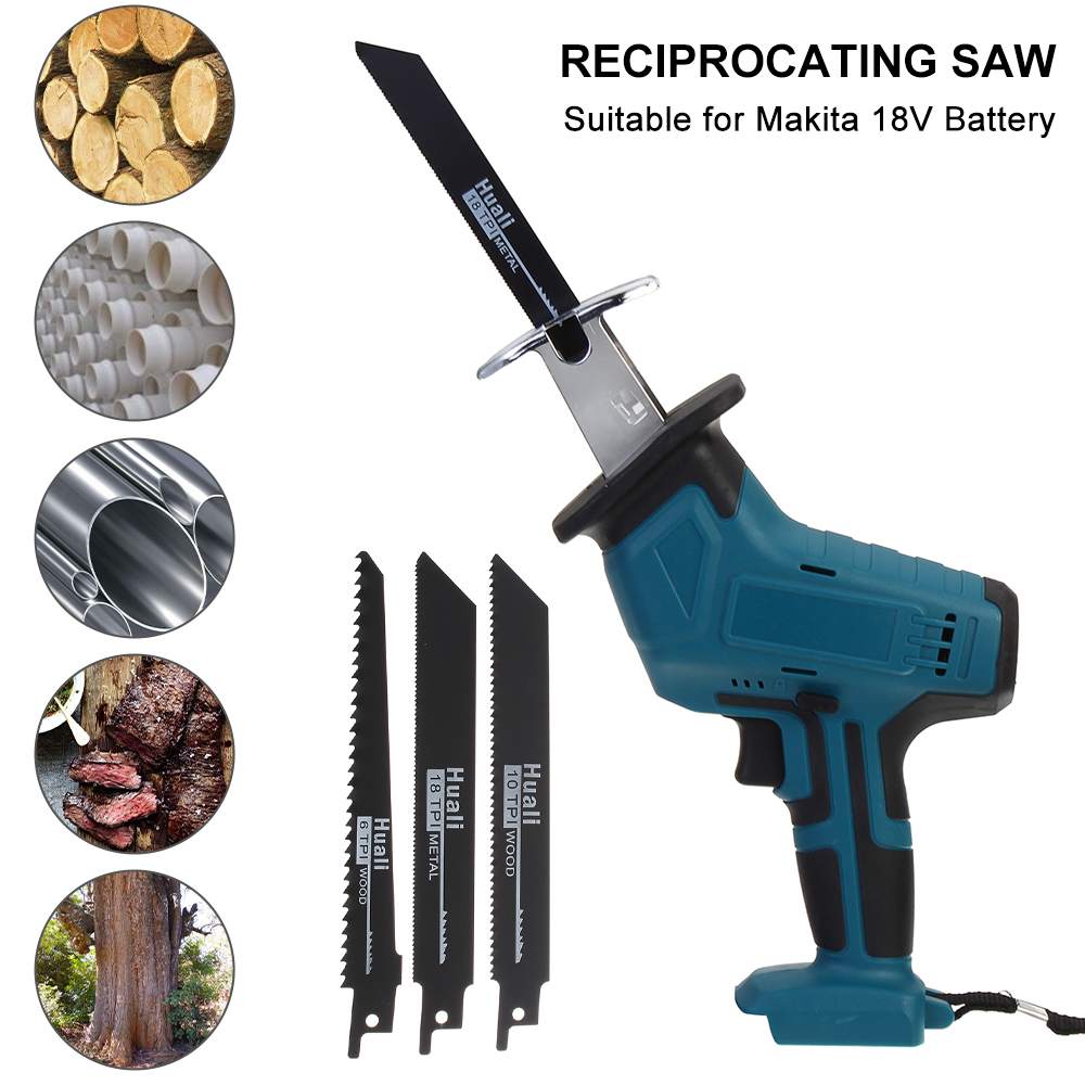 3000RPM/min Cordless Reciprocating Saw Blade Electric Saber Saw Kit For Wood Metal Chain Cutting Power Tool without Battery