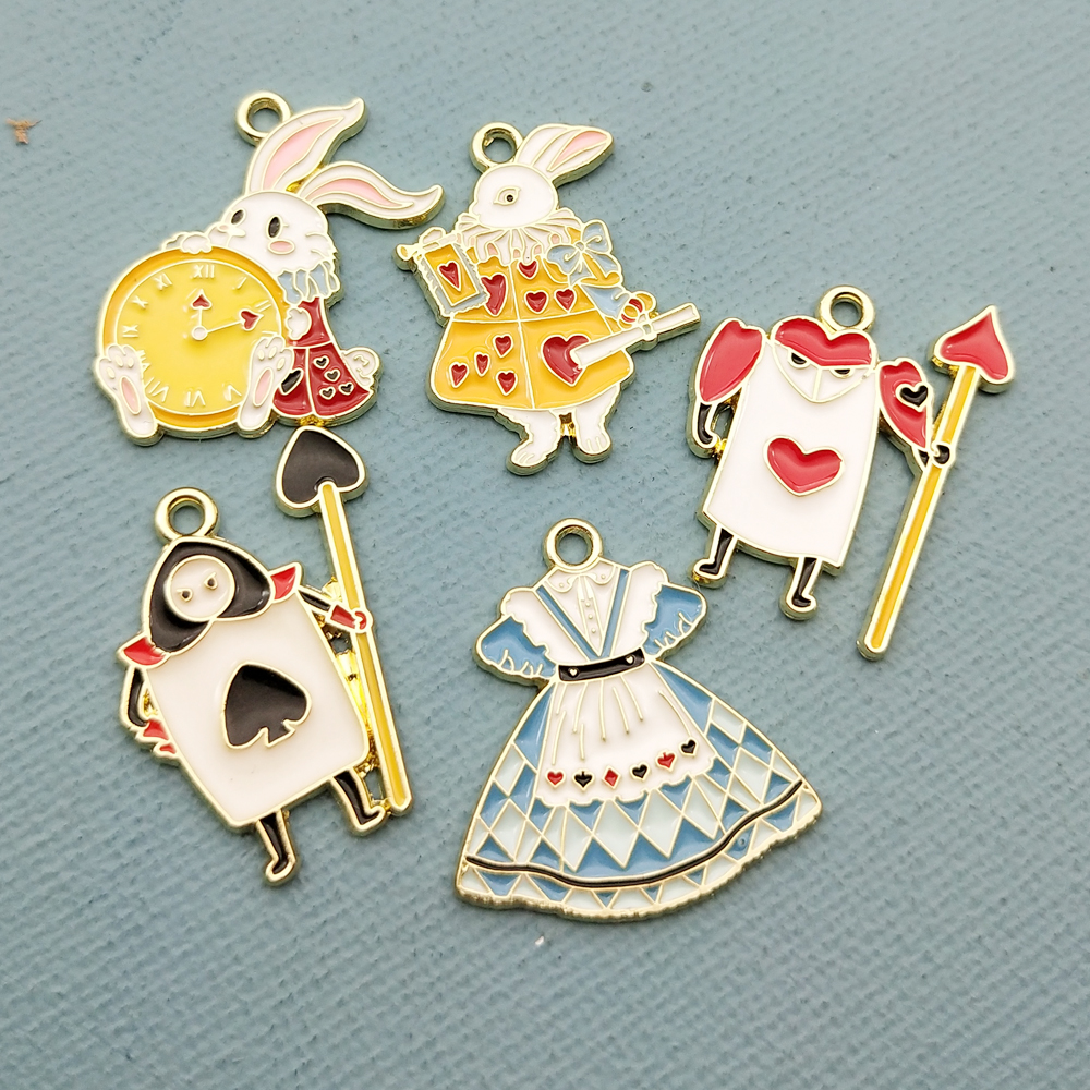 Alice Lapin Dessin Animé Horloge Charme, Accessoires De Bijoux, Boucle D'oreille En Émail, Pendentif, Bricolage, Fournitures De Direction, Alliage De Métal Plaqué Or, 10Pcs