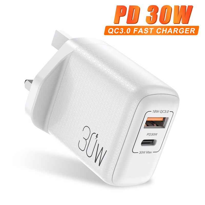 PD 30W USB Quick Charge Typ C PD QC 3,0 Schnelle Lade Für iPhone 13 12 11 Pro Max samsung S21 Wand Telefon Ladegerät Reise Adapter: White 30W UK Plug