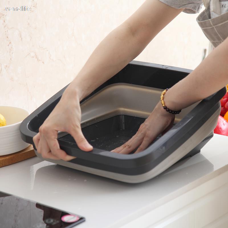 vanzlife Kitchen plastic washing basket household collapsible laundry basin wash basin sink folding telescopic wash fruit basket
