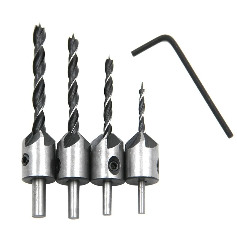 4 Uds. Taladro avellanado de tres puntas para carpintería, taladro escariador de 3-6mm, tornillo biselado, broca perforadora, juego de herramientas: Default Title