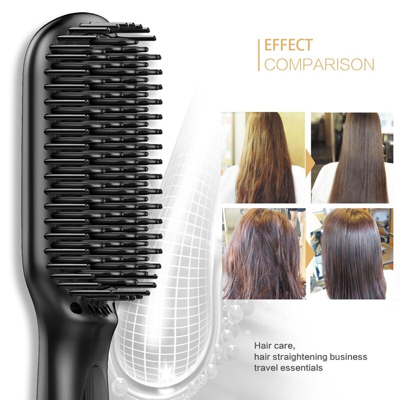 Ionic Hair Straightener Brush Anti-Scald And Anti-Static Straightening Iron Brush With Auto Shutoff And Temperature Lock Functio