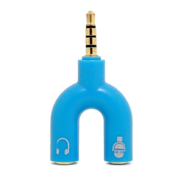 1PC Dual 3,5 MM U Typ Adapter Kopfhörer Stecker Audio Kabel Splitter Mikrofon 2 in 1 Schwenk Stecker jack Stecker Adapter: Blau