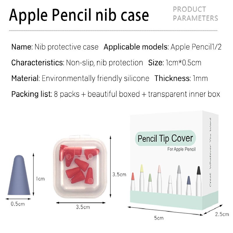 8 stuks potloodpuntbeschermers voor apple pencil 2nd, 1st mute siliconen penpuntbeschermer voor potloodhoes, screenprotector voor ipad pro-hoes