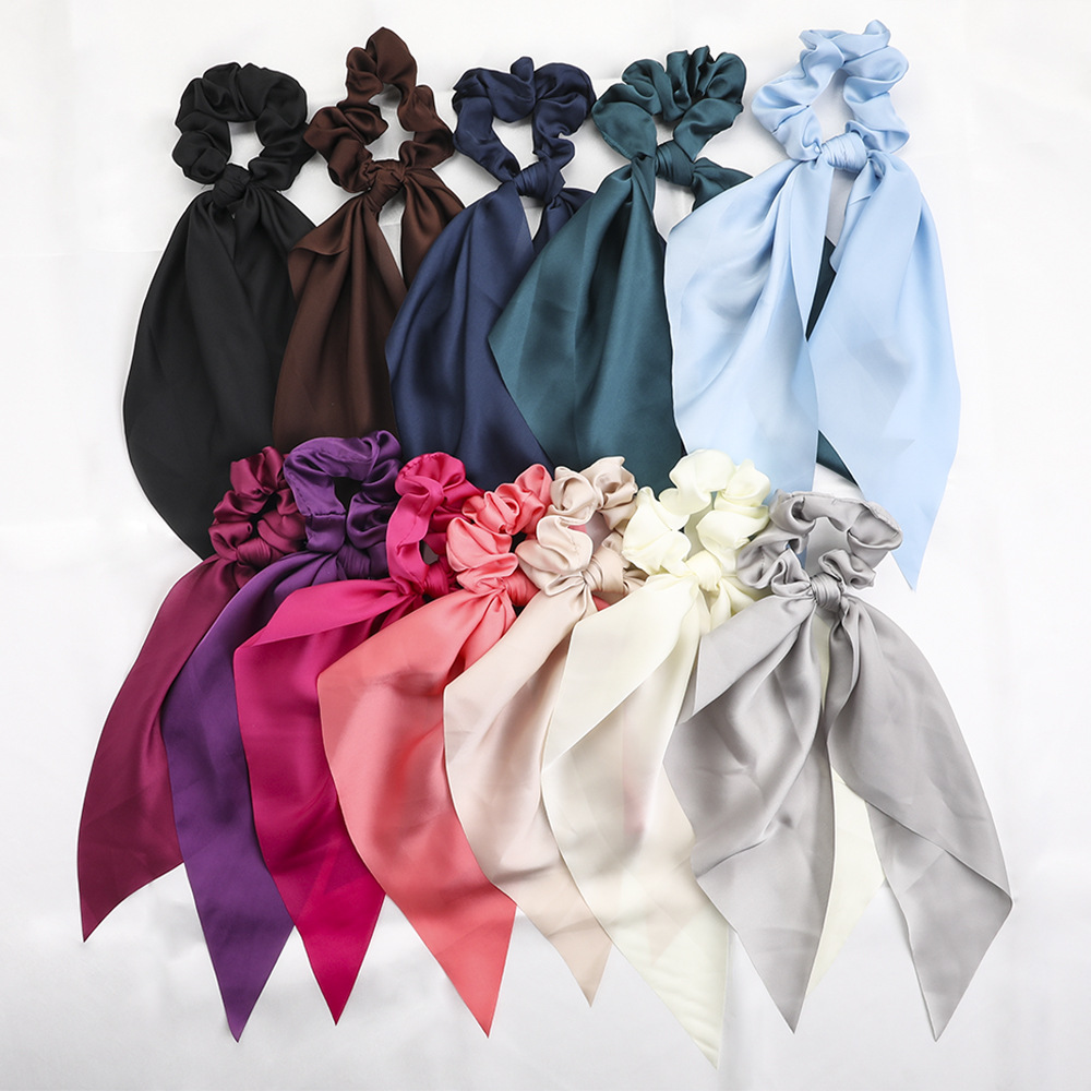 Chouchou Vintage en Satin Léopard pour Femme, Long Ruban, Bandes artificiel astiques Solides, Queue de Cheval, Écharpe pour Cheveux, Vêtements de Sauna