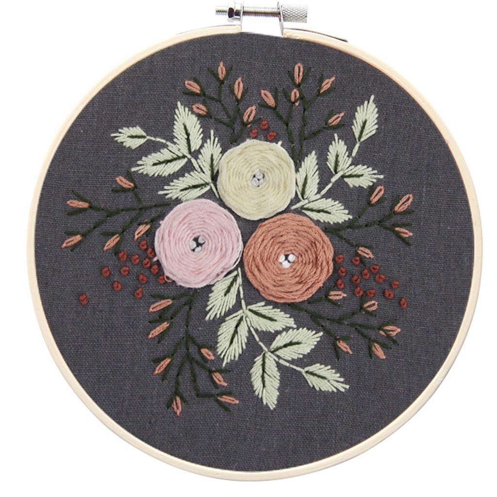 DIY Embroidery Kit Full Range of Embroidery Cross Stitch Stamped Embroidery Cloth with Floral Kit Gift Home Decoration FD: 3
