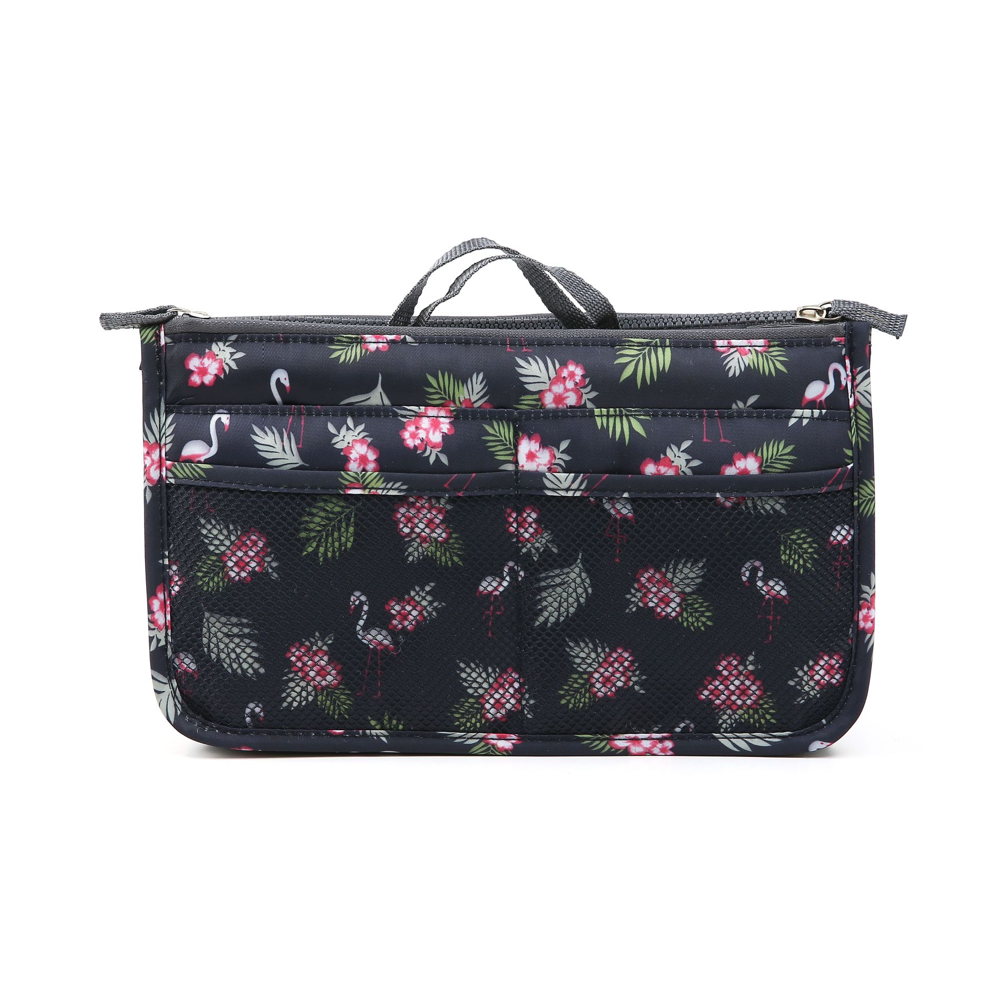 Bolsa de cosméticos para mujer, bolsa de almacenamiento portátil, kit de artículos de aseo, organizador de viaje, bolsa de maquillaje: Black flamingo