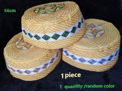 Chapeaux de prière musulmane pour hommes, 5 pièces, chapeau pour juif Musulman, indien, arabe, jaune, Allah, casquette, kippa, tête africaine: 56cm 1 piece