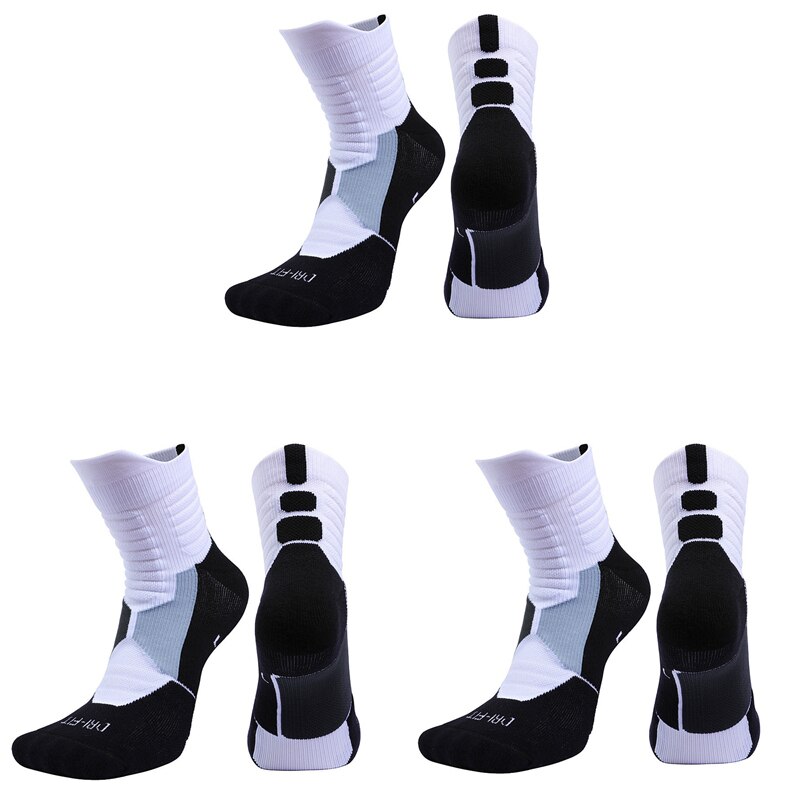 3 par/lote calcetines profesionales de baloncesto de las mujeres de los hombres de la toalla de fondo deportes calcetines algodón transpirable desodorante media pantorrilla calcetines de tubo: White / EUR 34-38