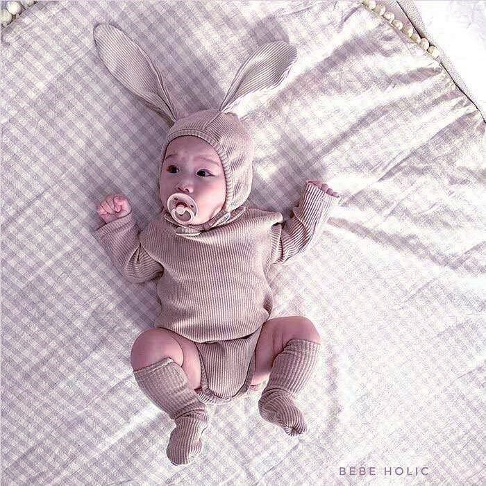 Facejoyous Kinderen Bodysuit Baby Kleding Voor Jongens Meisjes Cartoon Bodysuit + Konijn Oren Hoed + Sok Baby Bodysuit 3Pcs baby Kleding: 52333636khaki / 24M
