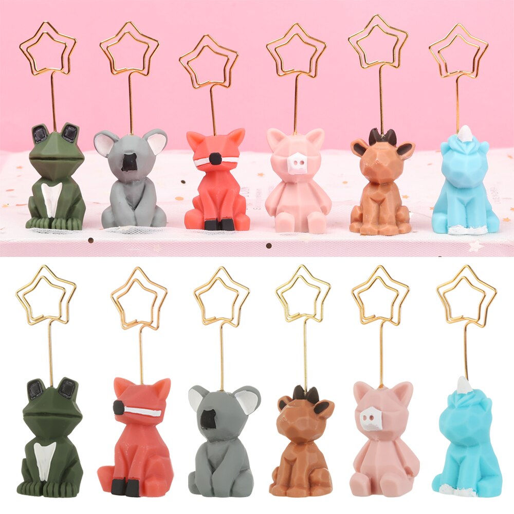 1pc Cute Animal Photo Paper Clip Holder Desk Name Card Memo Clip Wedding Favors Card Decoration Birthday Desk Accessories