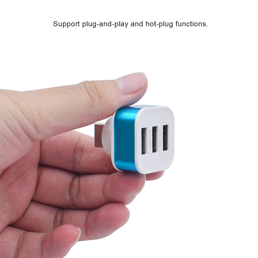 Portátil usb2.0 hub alta velocidade 3 portas liga de alumínio + abs telefone divisor adaptadores giratório plugue portátil cor aleatória