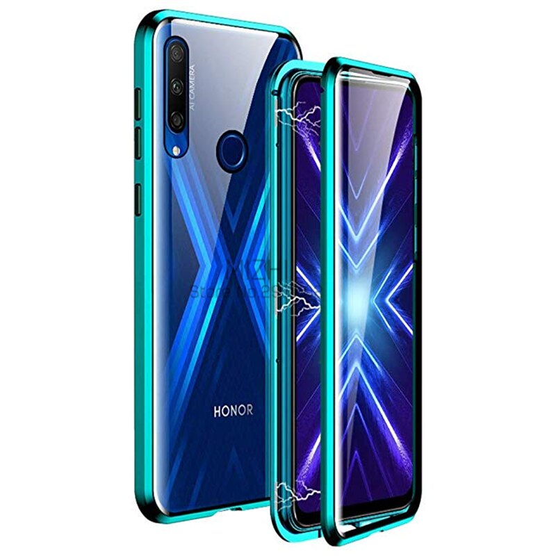 Funda de vidrio de doble cara honor 9x fundas de STK-LX1 funda de parachoques de Metal magnético para huawei honor 9x global/premium Coque honor 9x etui: Honor 9X STK-LX1 / Green