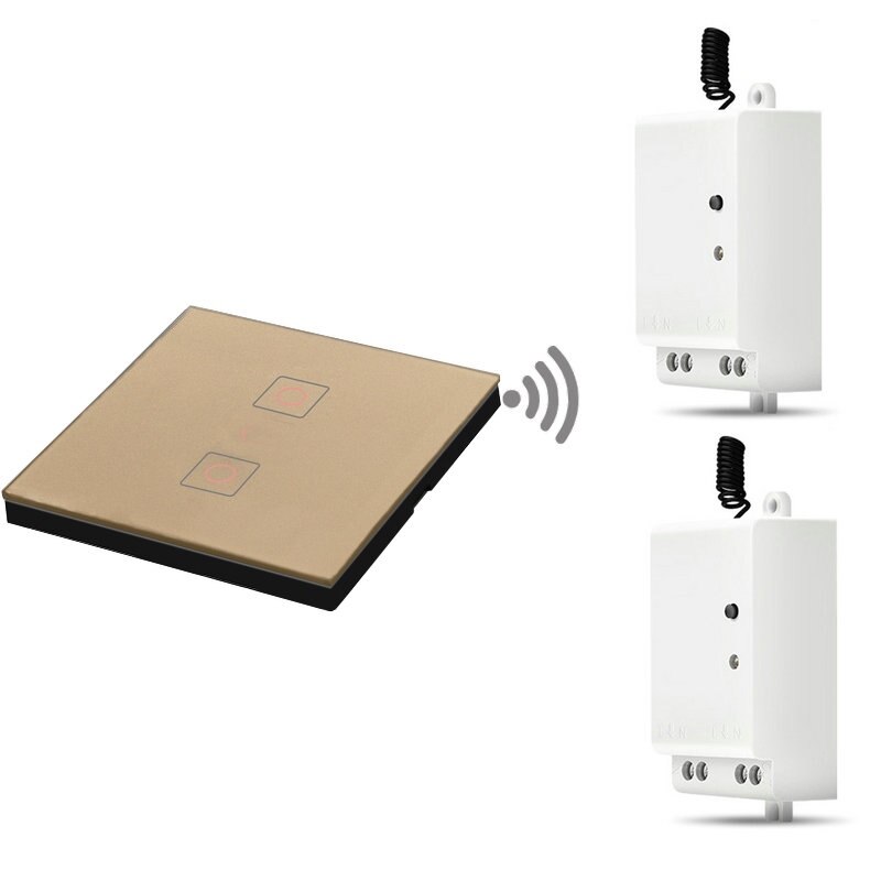 RF433 Smart Switch Remote Control Receiver 1/2/3 Gang Home Appliance Renovation Wireless RF Remote Control Switch: 2 gang gold
