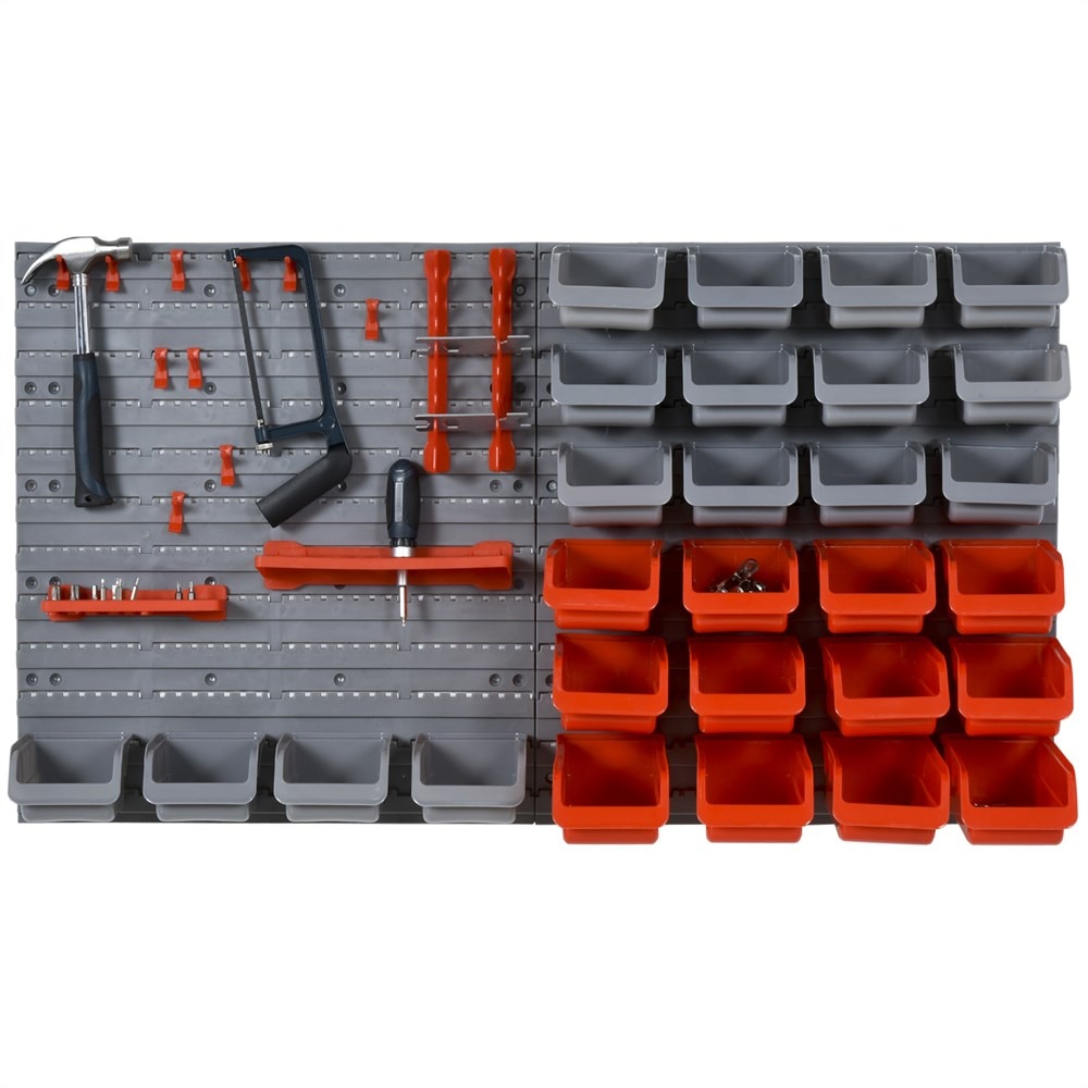 DURHAND Panel organizador de herramientas Estanterías de Almacenaje con 28 Cajas Apilables y Diferentes Gancho Gris y Rojo