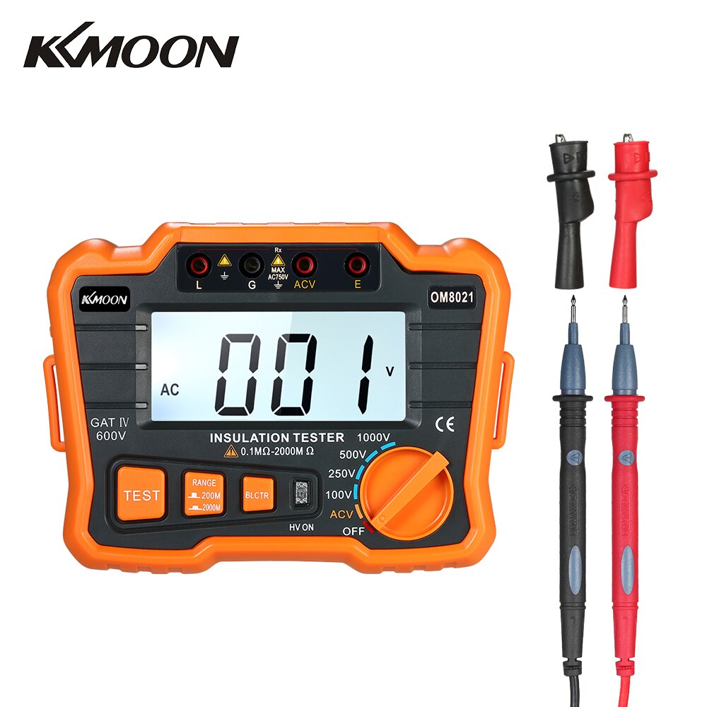 Kkmoon Isolatieweerstand Tester Dcv Acv Meter 1000V Grond Megger Megohmmeter Megohm Voltmeter W/Lcd Backlight Display