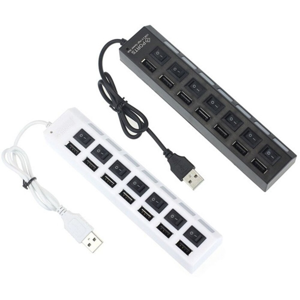 Socket with LED Indicator 7 Ports USB3.0 Adapter Hub Power on/off Switch Plug & Play High Speed Portable For PC Laptop