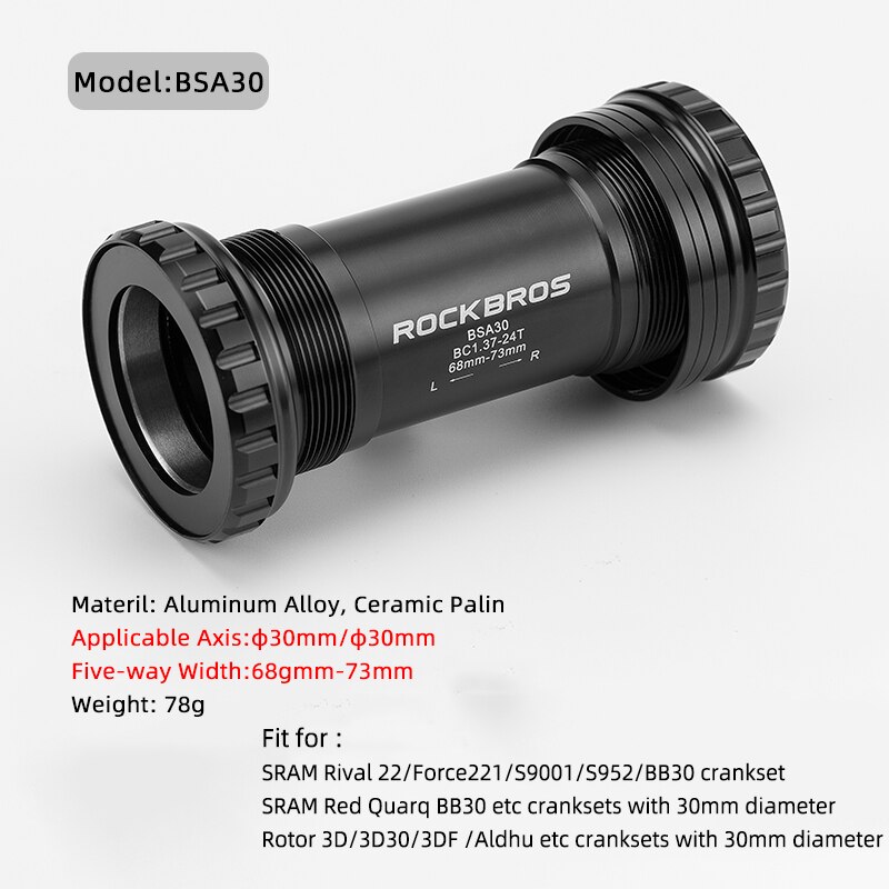 ROCKBROS Bicycle Bottom Bracket BSA Thread Kit Ceramic Bearing Diameter 24-22mm For Shimano/SRAM/GXP/SRAM-DUB Crankset: BSA30