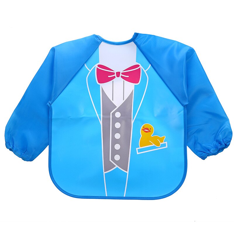 1Pcs Waterdichte Baby Schort Cartoon Patroon Baby Slabbetjes Schort Eva Leuke Lange Mouwen Baby Burp Doek Slabbetjes: Blue suit