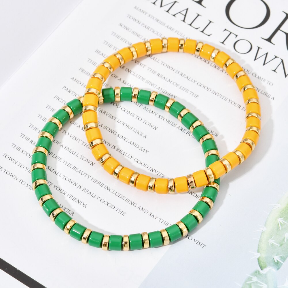 Boho pulseira de esmalte, boho, bonito, de arco-íris, stretch, colorida, nova moda, multicolorido, azulejo, miçangas, surf, praia, joia, presente