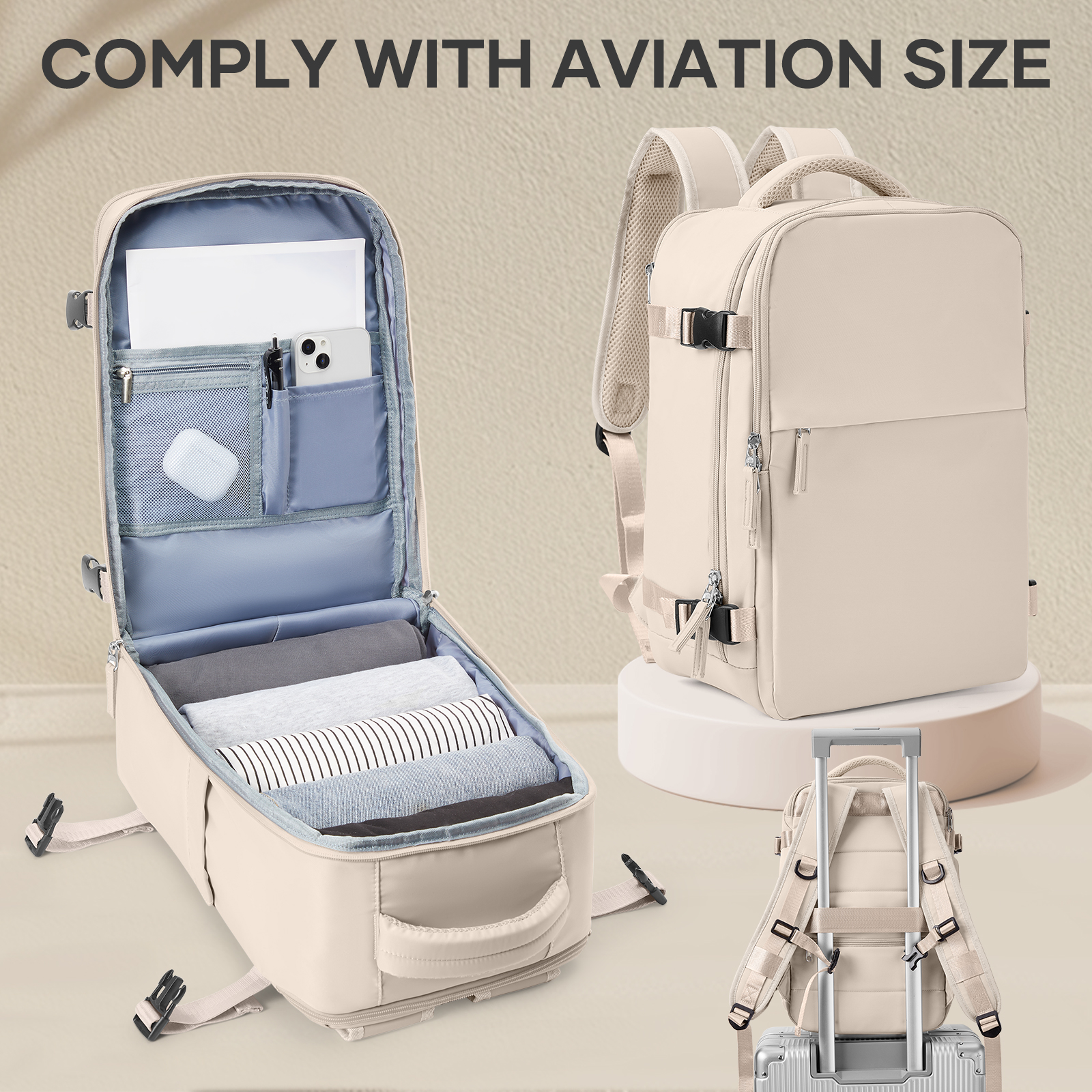 Mochila de viaje Ryanair avión 40x25x20 bolsa de cabina, mochila de trabajo para ordenador portátil para hombres, equipaje de mano mochila Ryanair mochila femenina: Castaño