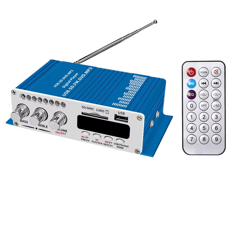 DC 12V Mini Bluetooth Amplifiers Headphone Amp SD/USB Play FM Radio With Remote Control For Home/Car Dac: Blue