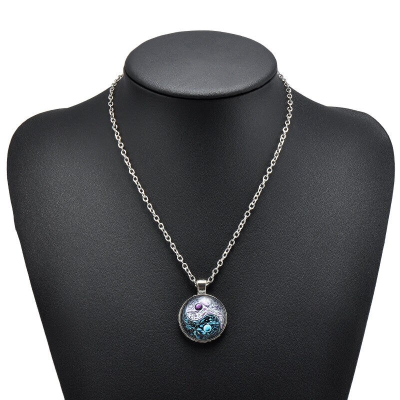 Vintage Ying Yang Vlinder Cabochon Glas Hanger Zilveren Ketting Ketting Sieraden