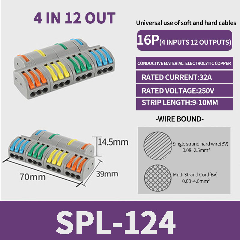 Conector de cableado rápido de salida múltiple, Cable de cableado divisor Universal, bloque de terminales de empuje, cableado rápido Universal SPL 222 23: Naranja / 1 P