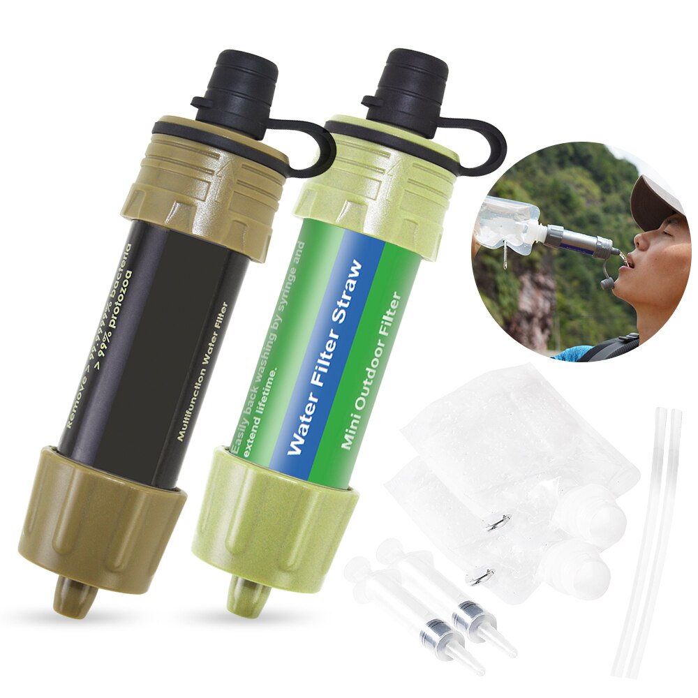 Filtre à eau extérieur, système de filtration d'eau à paille, purificateur d'eau pour la préparation aux situations d'urgence, camping, voyage, randonnée: Vert armée et vert