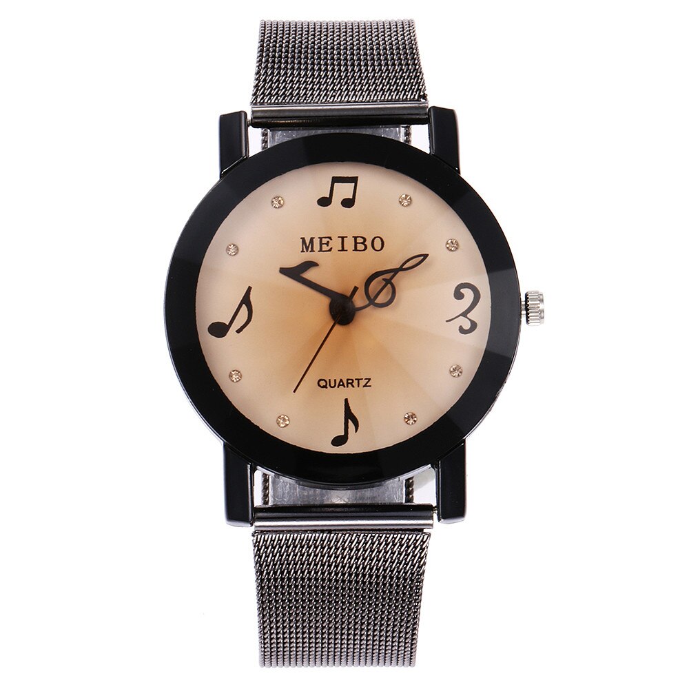 Women Watch Music Note Pointer Casual Quartz Stainless Steel Mesh Strap Watch Analog Wrist Watch Ladies Bracelet Watches: B