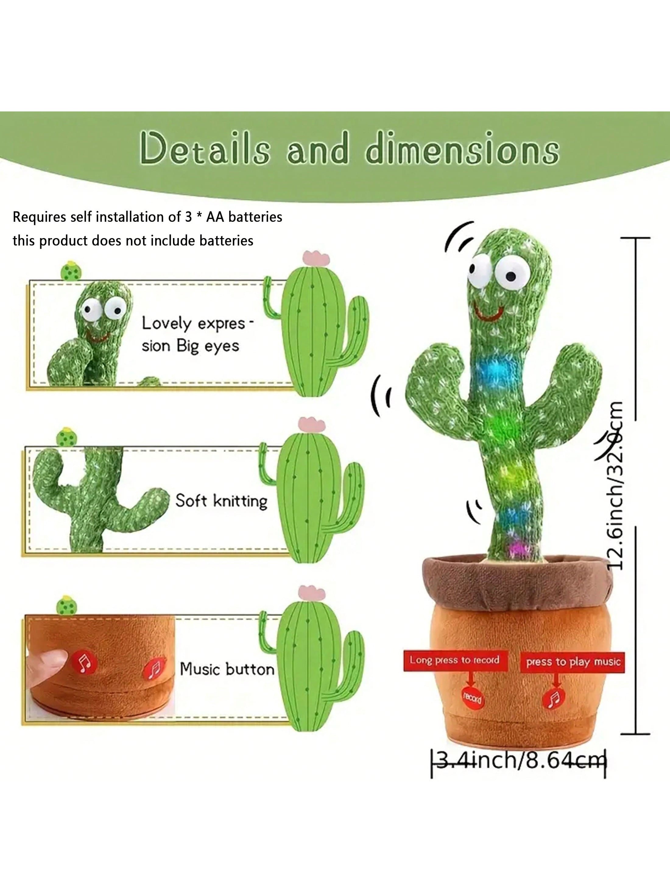 Dança Talking Cactus Brinquedos para Bebés Meninos e Meninas, Cantando Imitando Gravação, Repetindo o Que Você Diz Sunny, 1Pc