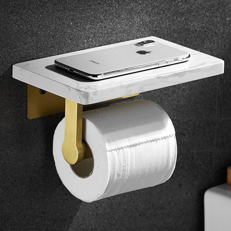 Porte-rouleau de papier essuie-tout en marbre doré, support mural de luxe pour téléphone portable, étagère de salle de bains, porte-papier toilette