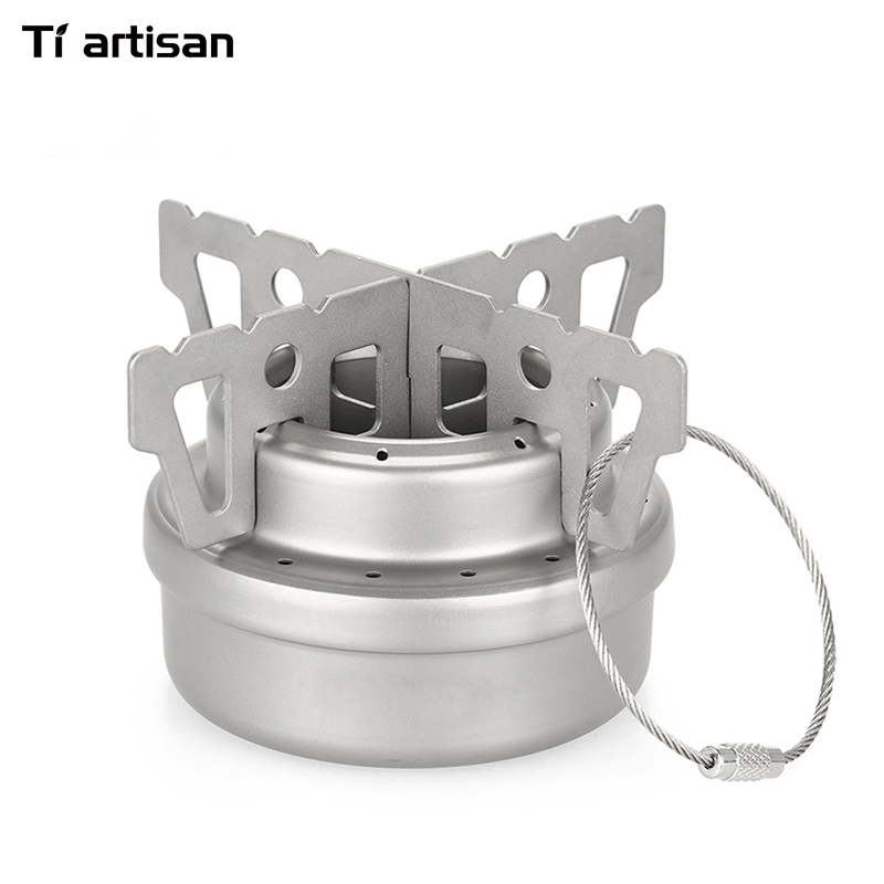 Tiartisan – Mini réchaud à alcool liquide, ultraléger, Portable, en titane, avec support, pour Camping et randonnée en plein air